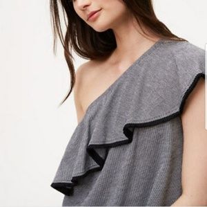 LOFT One Shoulder Striped Top with Flounce
